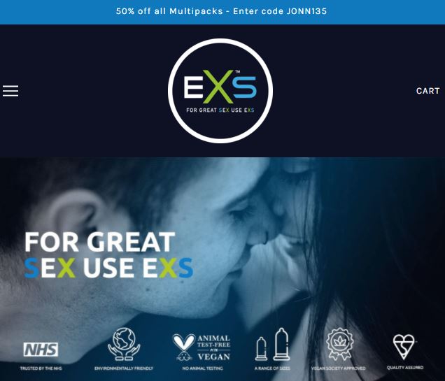 EXS Condoms Website Screenshot