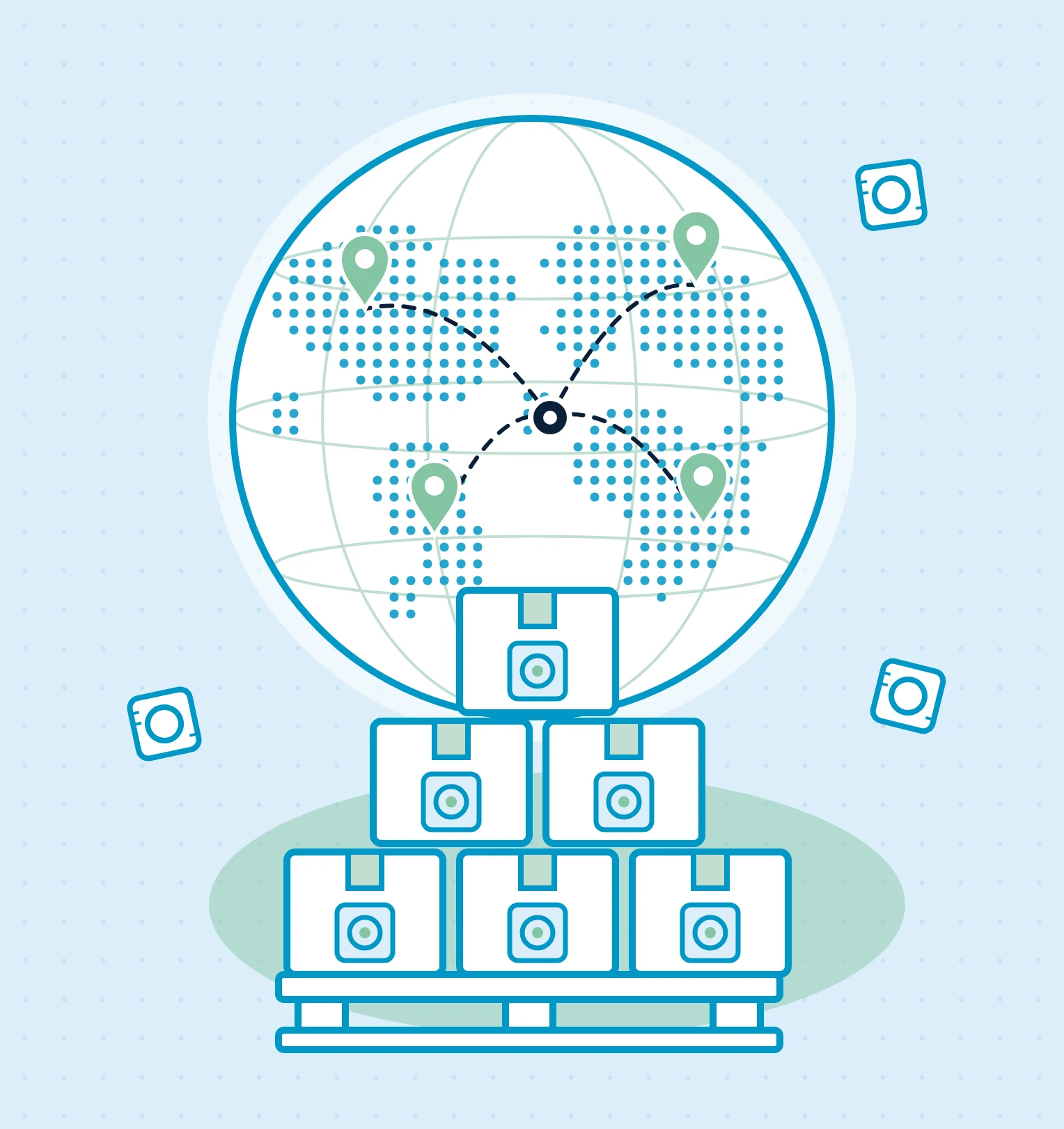 Illustration of LTC Healthcare's global network for wholesale condom distribution